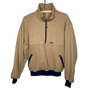 Gerry Vintage Fleece Pullover Jacket Large Oatmeal Tan Blue 80s Knit Cuff Unisex